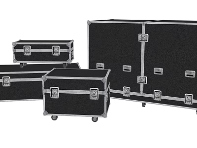 Black Storage Cases With Various Sizes Metal Frames And Wheels For Transport 3d model