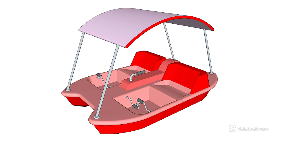 Two Person Pedal Boat With Red Seats Pink Hull And White Canopy 3d model 