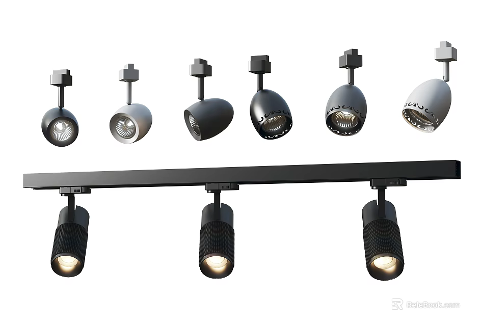 Modern Home Lighting Downlights and Spotlights Track Mounted Black Silver Finish Design 3d model 