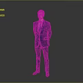 Man in blue suit standing with formal posture against gray background 3d model