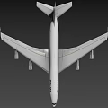 White Passenger Airplane Exterior Design With Blue Stripe Four Engines And Tail Logo
