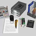 Office File Organizers With Calculator Pens Tape Hole Punch And Papers