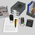 Modern office supplies storage rack file box calculator pen tools 3d model