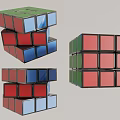 Colorful Rubik's Cubes in Stacked and Complete Forms with Red Blue Green and Black Frames