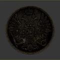 Vintage Bronze Colored Circular Coin With Double Headed Eagle Crown And Shield Decorative Patterns