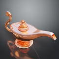 Golden Magic Lamp as Decorative Household Item with Curved Handle and Ornamental Base