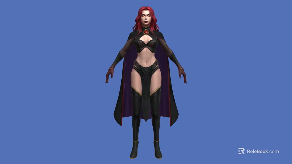 Striking Game And Movie Character With Red Hair Black Cape And Long Boots 3d model 