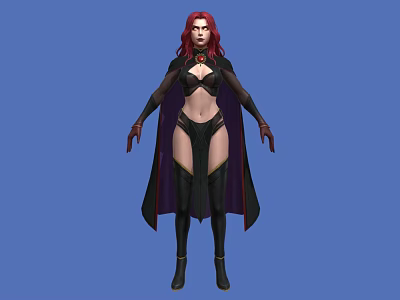 Striking Game And Movie Character With Red Hair Black Cape And Long Boots 3d model