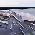Striking Modern Sales Office Building Featuring Geometric Glass Facade Open Plaza And Pedestrian Walkway