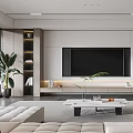 Modern Living Room Interior Design With TV Wall Sofa Coffee Table And Plants 3d model