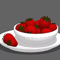 Fresh Red Strawberries in White Bowl Placed on White Plate with Extra Berries