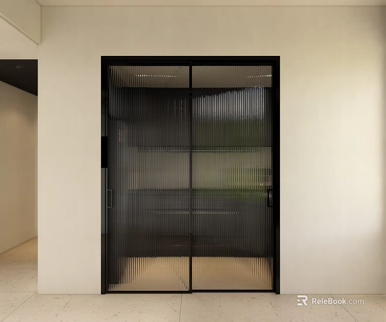 Modern Sliding Door With Black Frame And Glass Panels In White Wall Interior 3d model 