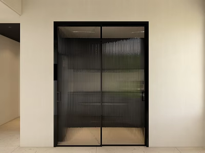 Modern Sliding Door With Black Frame And Glass Panels In White Wall Interior 3d model
