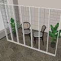 Modern Interior Room Divider With White Metal Frame And Geometric Patterns