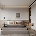 Modern Minimalist Bedroom Interior With Soft Lighting Bed Decorative Painting And Wardrobe