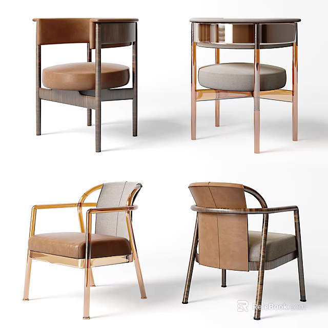 Modern Leisure Accent Chairs With Various Colors Leather Seats Metal Frames And Armrest Designs 3d model 