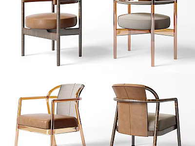 Modern Leisure Accent Chairs With Various Colors Leather Seats Metal Frames And Armrest Designs 3d model