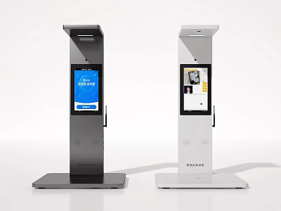 Two Black and White Interactive Floor standing Medical Devices with Touch Screen 3d model