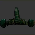 Green Curved Shiny Household Item With Decorative Details And Smooth Surface