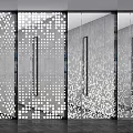 Modern Conference Room Interior With Perforated Partition Meeting Tables And City View Windows