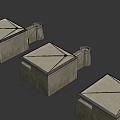 Concrete Bunker Weapons Arranged in Multiple Military Defense Structures Line 3d model