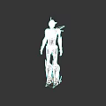 Futuristic Armored Game and Movie Character With Blue Black Armor and Red Accents