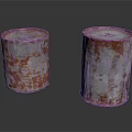 Rusty Metal Barrels With Worn Surface And Reflection On Black Glossy Base