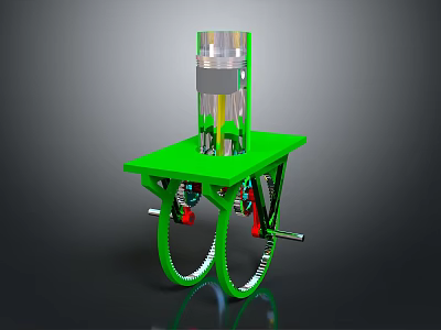 3D Model Mechanical Device With Green Base Silver Cylinder And Circular Red Supports 3d model
