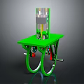 3D Model Mechanical Device With Green Base Silver Cylinder And Circular Red Supports