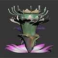 Colorful Decorative Lotus Flowers in Pink Purple and Green on Dark Background