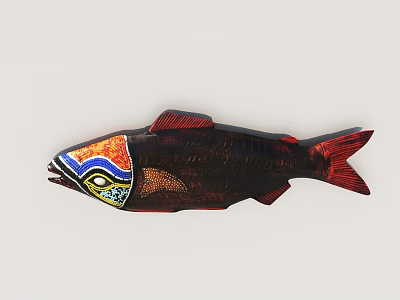Colorful Handcrafted Fish Shaped Decorative Item With Red Body And Blue Yellow Patterns 3d model
