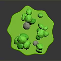 Low Poly Style Green Plants And Trees With Stone On Green Ground