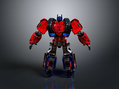 Red And Blue Robot Character In Action Game Movie With Detailed Mechanical Armor 3d model