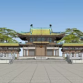 Traditional Chinese Ancient Architecture Complex With Curved Eaves Golden Green Tiles And Stone Steps