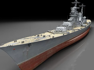 Large Battleship Warship With Main Guns Superstructure Gray Hull And Red Bottom 3d model
