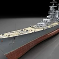 Large Battleship Warship With Main Guns Superstructure Gray Hull And Red Bottom