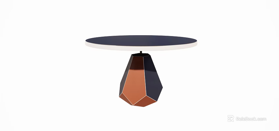 Modern Circular Table With Dark Top White Edge And Geometric Brown Black Base 3d model