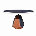 Modern Circular Table With Dark Top White Edge And Geometric Brown Black Base 3d model