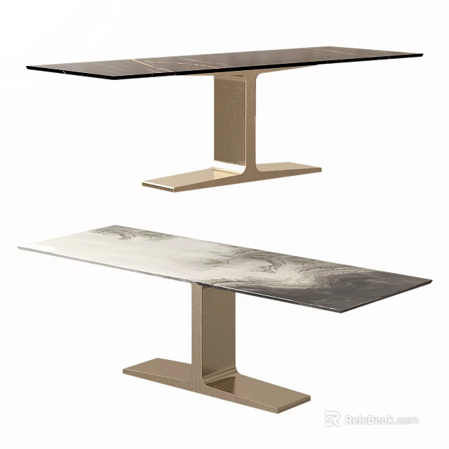 Modern Dining Table With Marble Top And Sturdy Metal Base Design 3d model