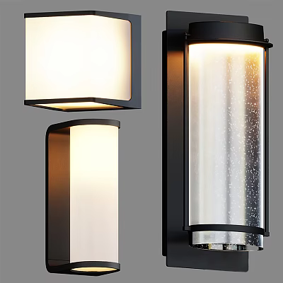 Modern Wall Lamps With Black Metal Frames And Textured Glass Shades 3d model