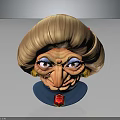 Cartoon Elderly Woman Character With Golden Curly Hair Blue Eyes Red Gem And Blue Collar