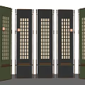 Modern Room Divider Screen With Green Frame And Grid Panel Design 3d model