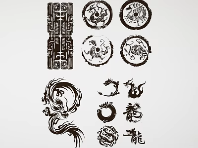 Traditional Chinese Wall Decor With Dragon Phoenix Circular Patterns And Calligraphy 3d model