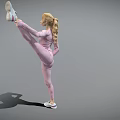 Woman In Pink Sportswear Doing High Leg Lift With White Sneakers