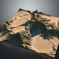 Detailed 3D Mountainous Terrain Model With Rugged Valleys And Elevation Textures