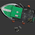 Green and White Fishing Boat with Cabin Deck and Red Buoys
