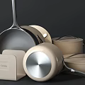 Modern Stylish Cookware Set With Pans Pots And Storage Rack In Neutral Tones 3d model