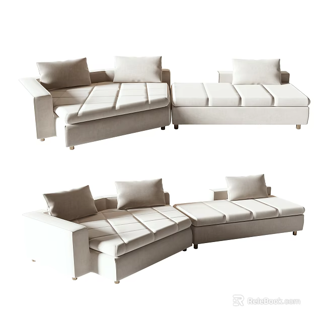 Light Beige Modern Sectional Sofa With Comfortable Cushions And Modular Design 3d model