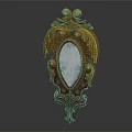 Decorative Wall Mirror With Ornate Golden Carvings And Oval Glass Surface Vintage Style Home Decor
