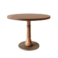 Round Brown Dining Table Featuring Decorative Dot Trim Spiral Leg And Round Base 3d model